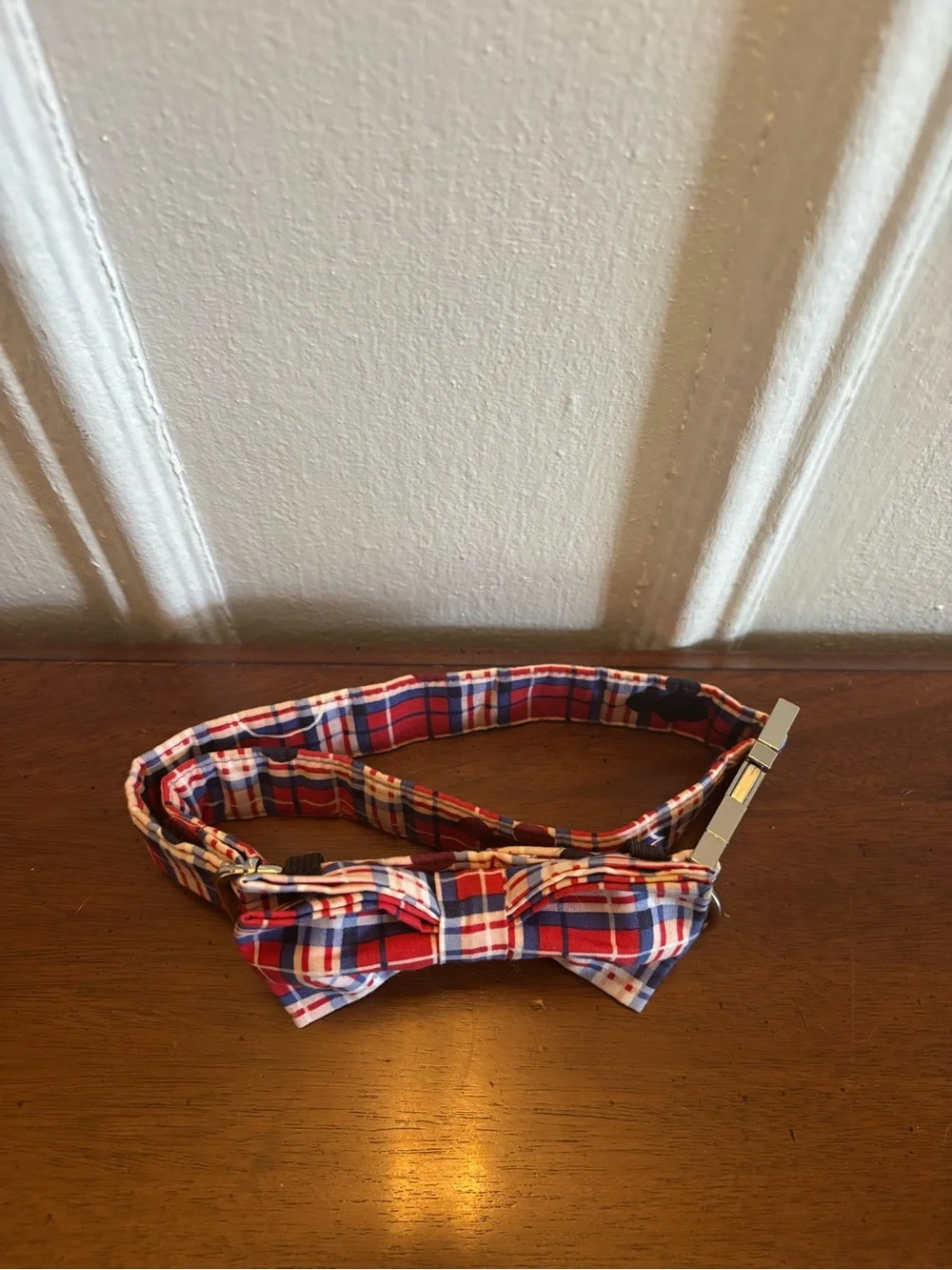 Dog Bow Tie Collar Red White & Blue Plaid- Classic Pattern